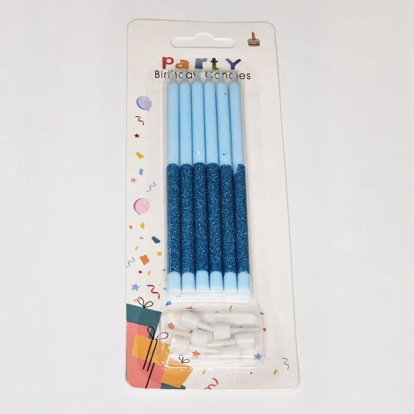 6 Blue Glittery Birthday Candles